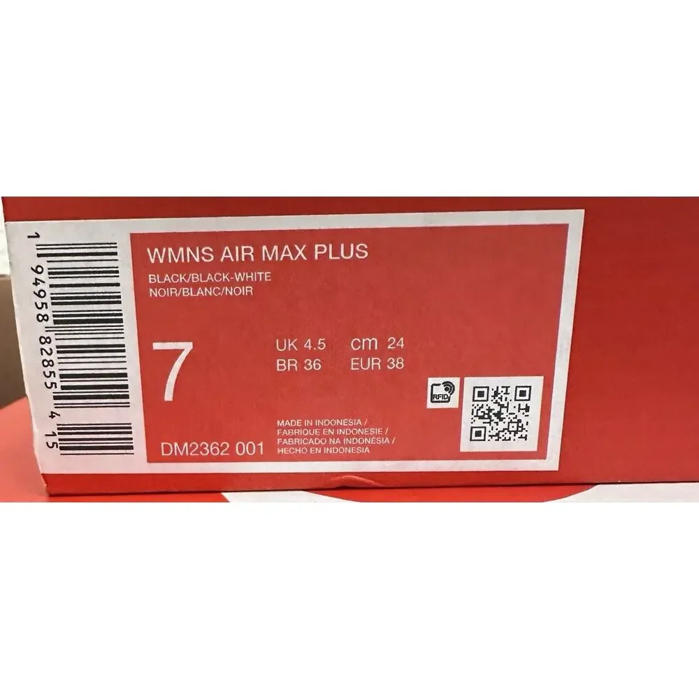 Nike Air Max Plus Black-Black-White Womens Size 7 DM2362-001 New Authentic